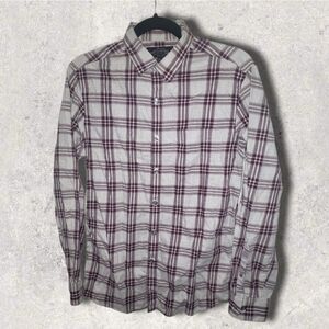 Marc Anthony Natural Stretch Slim Fit Check Plaid Gray Button Down Shirt